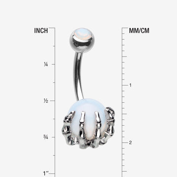 Detail View 1 of Moonstone Orb Shine Skeleton Hand Belly Button Ring